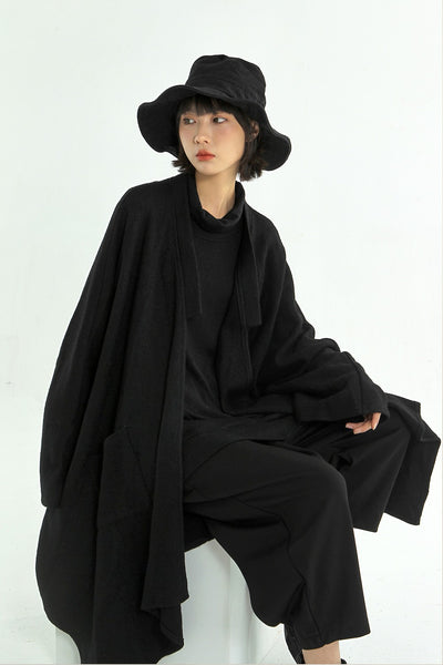 Bat Sleeve Black Wool Coat – WOLHD