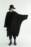 Bat Sleeve Black Wool Coat