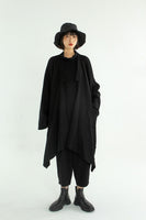 Bat Sleeve Black Wool Coat