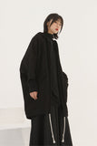 Batwing Sleeve Black Cotton Hooded Coat