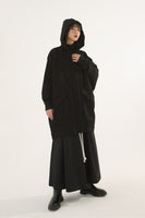 Batwing Sleeve Black Cotton Hooded Coat