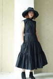 Black Sleeveless Cotton Layered Dress