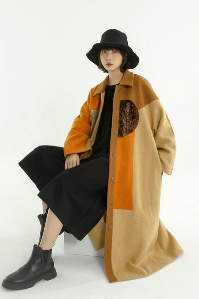 Color Blocking Winter Wool Coat
