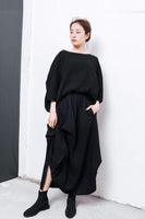Irregular Black Cotton Skirt