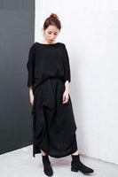 Irregular Black Cotton Skirt