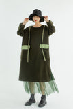 Spring Army Green Dress With Mesh Hem