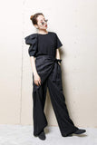 Spring Black Cotton Linen Pants With Lacing