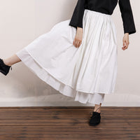 White Cotton Linen Irregular Double Layer Skirt