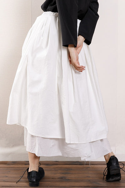 White Cotton Linen Irregular Double Layer Skirt