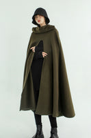 Women Hooded Wool Cloak Coat