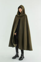 Women Hooded Wool Cloak Coat