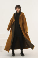 Women Winter Long Wool Hooded Coat